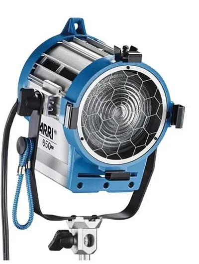 ARRI 650 watt tungsten fresnel on a stand adapter