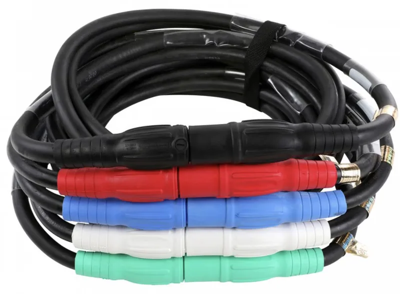 Coiled banded feeder cable with Camlock and Bates connectors