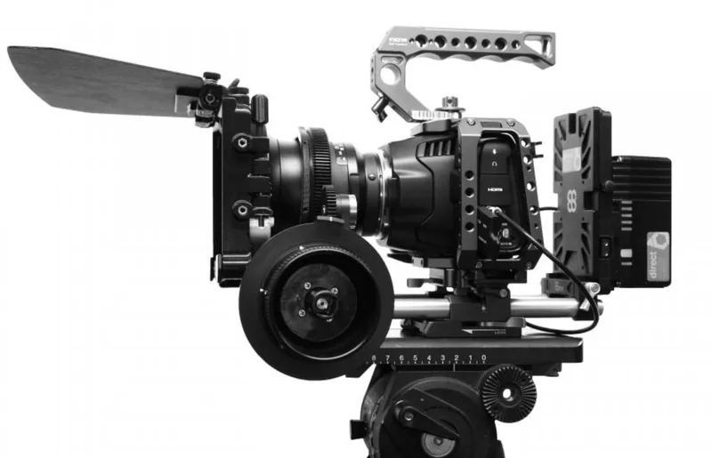 Blackmagic Pocket Cinema Camera 6K Pro built out with matte box, follow focus and top handle