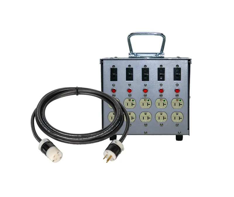 1200 AMP power distribution box with Camlock and Bates outputs on a production cart