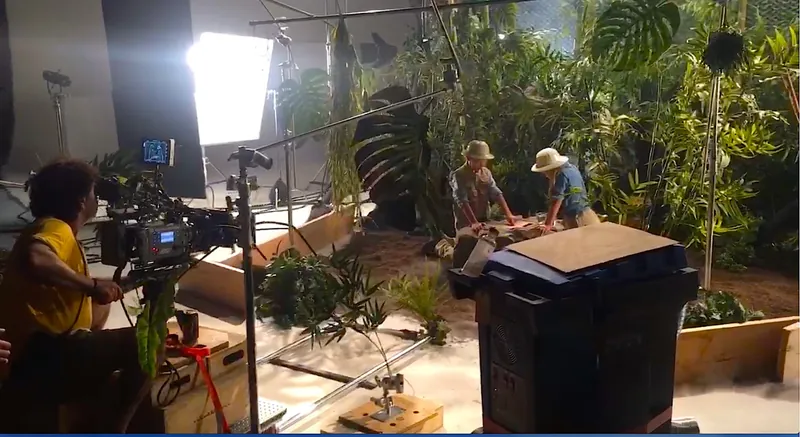 Crew setting up a dolly move for a commercial