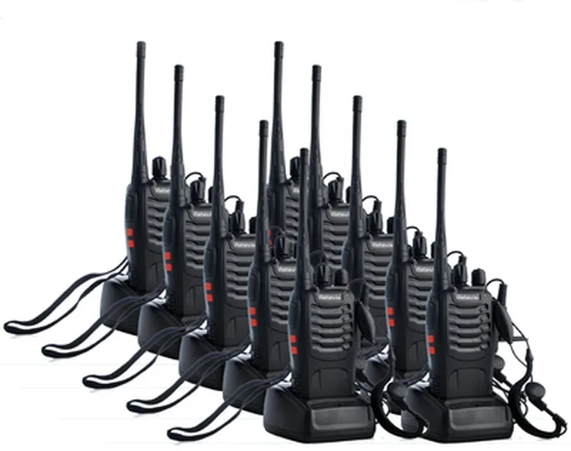 Motorola CP200 professional walkie talkies with headsets and chargers